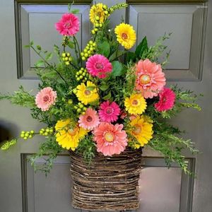 Decorative Flowers Spring Summer Door Hanger Basket Wreath Romantic Non-withered Chrysanthemum Flowerpot Garland Welcome Sign Front