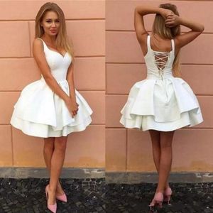 Simple White Short Prom Dresses Satin Ruffles Off Shoulder Knee Length Short Homecoming Party Dress Custom Made robes de soiree 236B