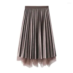 Skirts Wearing An Irregular Mesh Gold Veet Pleated Skirt On Both Sides 2024 Autumn/Winter 8823