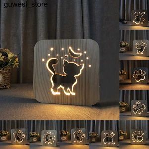 Night Lights Firya Wooden Cat Claw Animal Night Light Moon Star 3D LED Light USB Powered Table Light Baby and Children Christmas Gift S240513