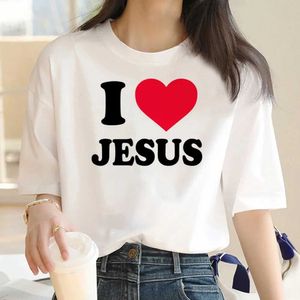 As camisetas masculinas adoram camiseta de Jesus para mulheres engraçadas de camisetas estéticas roupas harajuku punk desenho animado impressa vintage ts feminino 2000s t240510