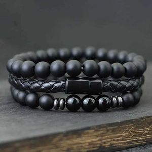 Braccialetti di fascino Noter 3pcs maschi Bracciale set 8mm onice naturale tigre tigre braclotto homme magentico chiusura in pelle di cuoio braslera pulsera hombre regalo y240510