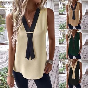 Women's Polos Fashion Contrast Color Office Blouse 2024 Style Lady Sleeveless Vest Pullover Top Women Summer Slim Tees T Shirts