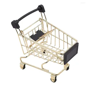 Butelki do przechowywania Wykonaj koszyk koszyka koszyka handlowego Trolley Toy Mini wspornik Złote wózki żelazne biurko po rekwizyty dekoracyjne zabawki