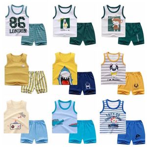 Clothing Sets Baby boy summer clothing 2020 cartoon sleeveless top vest+shorts 2-piece baby clothing set childrens baby sportswear d240514