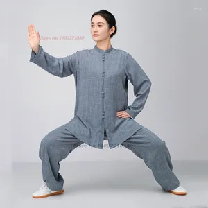 Roupas étnicas 2024 Chinês Tai Chi Uniforme Wushu Exercício Tops Calças Defina o desempenho do estágio de treinamento de linho de algodão