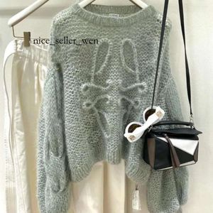 Loews Tops Sweaters Designer Fashion Women's Sweaters Korean Fashion Lantern Sleeve Soft Mohair O Neck tröja Kvinnor Pullover Long Knit Top Loewees 24SS 455