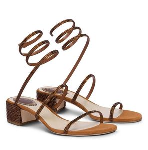 Sommar lyxig satin kväll sandaler skor cleo strass täckt ormhuvud finish låga klackar brud bröllopsklänning gladiator sandalier