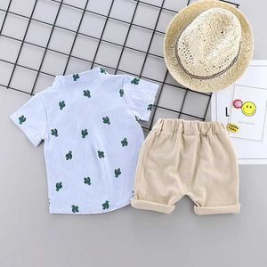 Clothing Sets Infant and toddler summer full print cactus pattern short sleeved shorts set outdoor standing collar shirt fashionable two-pie