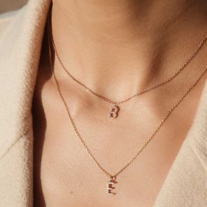 Pendant Necklaces Womens small letter A-Z initial necklace small shiny letter girls chain necklace gold stainless steel laminated necklace jewelry J240513