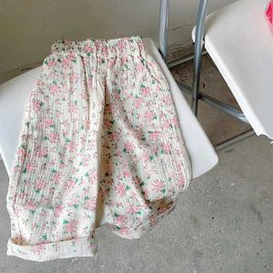 Trousers Shorts Baby Girl Pants 2024 Summer New Childrens Girl Flower Pants Cotton Childrens Casual Straight Pants TrousersL2405L2405