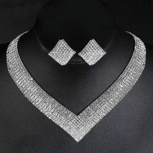 Örhängen halsband lyxig kristall brud bröllop smycken set afrikanska pärlor silver vatten diamant kvinnor halsband set engagemang parti gåvor xw