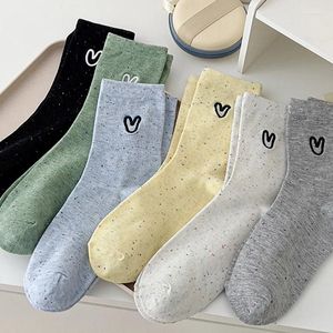 Women Socks 1-3pairs Love Pattern Girls Creative Crew Mid-tube Cotton Sock Casual Embroidered Streetwears Dot Thin Hosiery