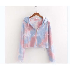 Autunno Fashion Design Womens Rainbow Color Tie Dying Fedetta con cappuccio Cardigan Coat Plus size SML