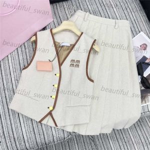 Buchstaben Stickerei Weste Faltenröcke Mode -Sets für Frauen Design Luxus Crop Jacke Kleid Zweites Stück