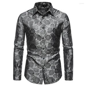 Men's Casual Shirts Mens Button Down Dress Chemise Homme 2024 Brand Rose Floral Print Shirt Men Party Wedding Prom Tuxedo Male