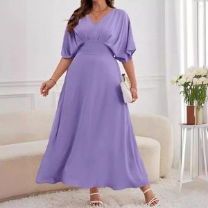 Party Dresses 2024 Solid Color Loose Fit A Line Dress Women Casual V Neck High midje Evening Wedding Birthday Maxi