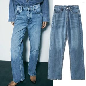 Jeans feminino Maxdutti Cantura alta calça jeans vintage Mulheres mamãe lavada a perna lisa e reta casual solto casual