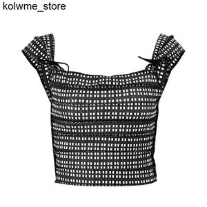 Kvinntankar Camis Summer Wear Womens Tank Top Sweet French Square Neck Vest Plaid Pattern Print Bow Knot Camisole S24514