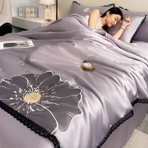Summer Ice Silk Bedding Silk Nude Sleeping Blanket Washable Thin Bedding Large Adult Bedding Pillow Cover Bedding 240510