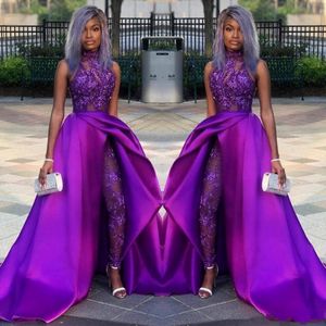 Klasyczne kombinezony sukienki balowe z odłączonym pociągiem wysoko szyi koronkowe aplikacje koraliki wieczorne suknie wieczorowe luksusowe afrykańskie imprezowe kobiety garnitury 3095