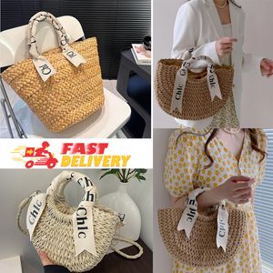 Flexible Strohanfänger Beach Bags Ch Woody Basket Designer -Tasche Luxus Handtasche Häkelwebegeschäft Schulterschaufel Clutch Crossbody Strick -Bogenknoten farbenfroh