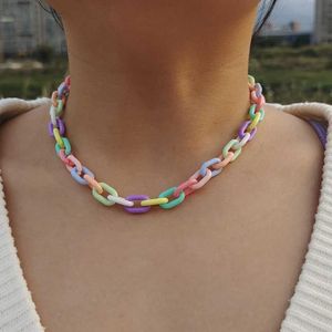 Chokers ZX Candy Color Geometric Resin Chain Declaration Necklace Womens Fashion INS Girls Short Necklace Wholesale Jewelry Gifts d240514
