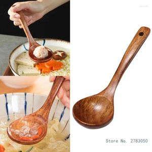 Spoons Wooden Soup Spoon Long Handle Dessert Rice Ladle Teaspoon Cooking Kitchen Cutlery Gadget Accessories