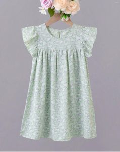 Girl Dresses Girls French Floral Small Flying Sleeve Dress Fresh Skin Comfortable Cool Casual Summer Green Lady Lovely Sundress