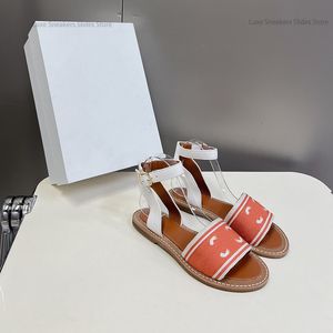 最高品質の夏のリンピアファブリックサンダルスライド本革フラットヒールサンダルオープントゥートゥラバー靴靴女性用豪華なデザイナー工場靴