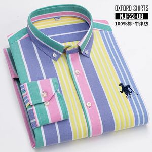 5XL 6XL Mens shirt Spring and summer 100% cotton long sleeve Oxford woven plaid stripe no-iron anti-wrinkle embroidery casual 240513