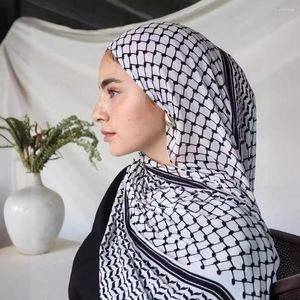 Lenços lenços de chiffon lenço xadrez xadrez grande lenço de cabeceira sem deslizamento Mulheres de turbante longas de turbante amarradas hijab shawls de impressão quadriculada