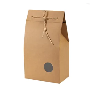 Gift Wrap 100Pcs/Lot Vintage Rope Kraft Paper Bag With Round Window Tea Candy Flower Dried Fruit Packaging Box