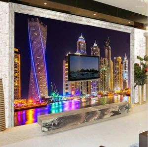 Duvar Kağıtları Özel 3D PO Duvar Kağıdı Dubai Gece View City Bina Duvar Duvar Kağıtları Ev Dekor Oturma Odası Arka Plan Boyama
