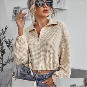 Women's Swatters Women Moreens Lapel Zippers Dstring Plovers Autumn Winter Woman Comfort Casual Slim Sweater Office Lady Commu Dhmqu