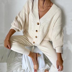 Women's Two Piece Pants Women Knitting 2-pieces Sweater Suit Flower V-neck Single-Breasted Cardigan Lady Autumn Winter Set Femme