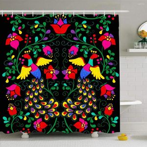 Shower Curtains Flower Mexican Abstract Folk Peacock Pattern Bird Ethnic Art Waterproof Polyester Set With Hooks