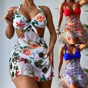 Women's Swimwear Hot selling bikini set teenage womens swimsuit plus size waistband packaging pad high waist print bikini set thong swimsuit J240510