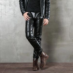 Męskie spodnie męskie imitacja skórzana punkowa ciasne długie legginsy impreza mikro elastyczna motocykl dla mężczyzn