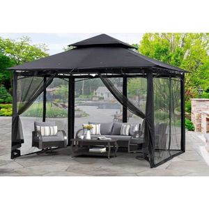 Tendas e abrigos Pavilhão de jardim ao ar livre com moldura de aço estável parede de malha (10x10 preto) Canopy Sun Tentq240511