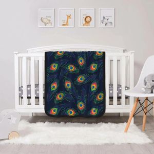 Blankets Peacock Feathers Pattern Printed Flannel Blanket Double-Sided Throw Fluffy Quilt Soft And Cozy For Couch 30X40