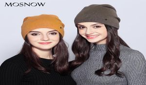 Mosnow Women039s Hats Wool Casual Autumn Winter Nytt dubbelskikt tjocka stickade hattar för flickor Skallies Beanies MZ7256204464