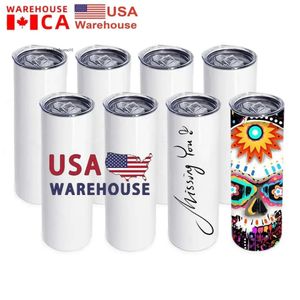 CA USA Warehouse 20oz Sublimation Tumblers Rostfritt stål Dubbelväggisolerad kaffemugg Vit rakt tomt lager JN06 0514