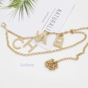 Belts Fashion Alloy Waist Chain Belt Pearl Rhinestone Inlay Metal for Women Student Dress Designer Waistband Jeans