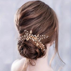 Клипсы для волос золотой цвет лист Comb Clip Pin Pearl Headsd