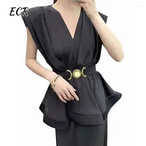 Женские блузки ECR Темперамент твердый для женщин V шея без рукавов.