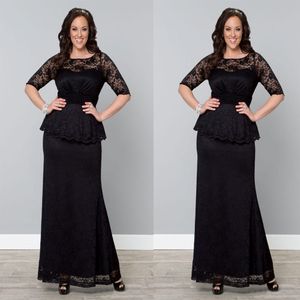 Koronkowe sukienki plus size Sheer Bateau Szyja z rękawami Matki Party PROM SUKIENKA SUNKUNKA Evening na specjalną okazję długość podłogi SD3444 182M