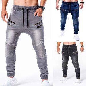 Mäns denimtyg Casual Sports Pants Zippered Hip-Hop Jeans M514 50