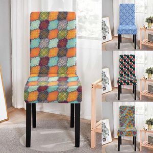 Chair Covers Geometric Print Elastic Cover Spandex Soft Slipcover Multicolor Strech Kitchen Stools Seat Home Decoration