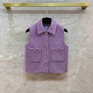Kvinnors västar Designer Ny Violet Purple Colored Paljettpärlor Tjock Flower -fodrad Vest Kvinnors lilla doftande vind South Oil Sleeveless Coat BG65